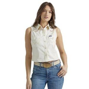 Wrangler Retro Women's Sleeveless Vintage Snap Western Shirt - Cream